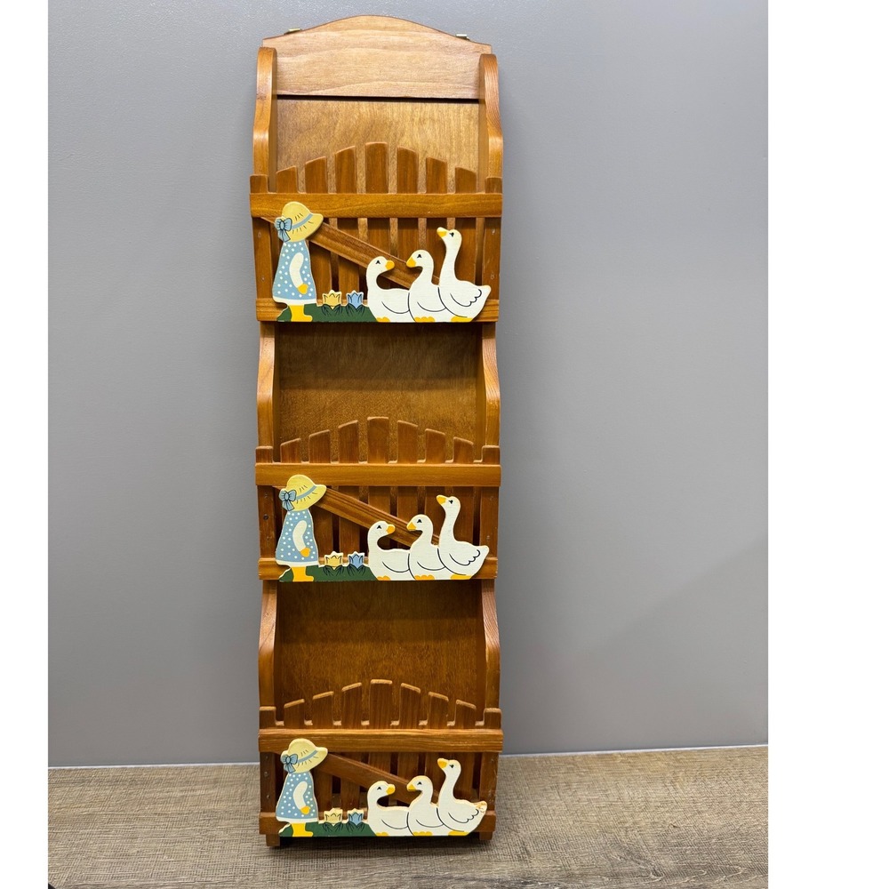 Vintage 1970s Country Geese Wooden Mail Organizer Sunbonnet Sue Cottagecore